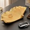 Gold Decorative Tray for Home Decors Leaf Shape Key Tray Entryway Decors Leave Jewelry Organizers Trinket Dish