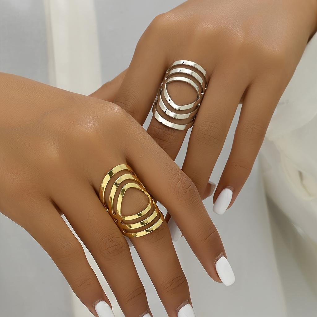 1pc Hip Hop Style Cuff Ring Hollow Geometry Design Match Daily Outfits Party Accessory Adjustable Suitable For Men And Women