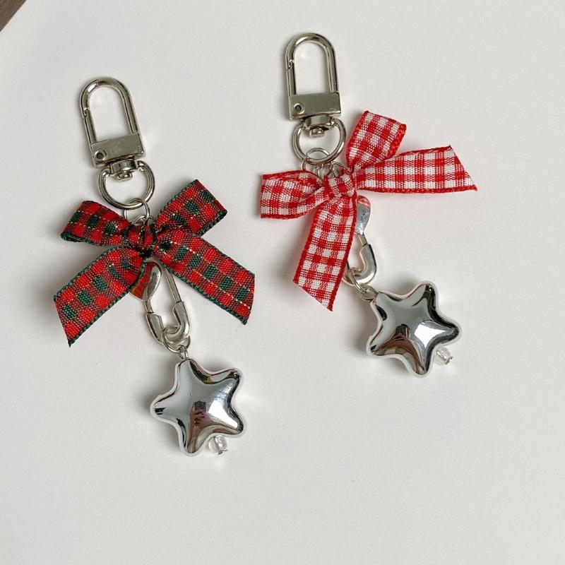 Star Keychain Christmas Flocking Bowknot Charm for Phone Keys Jewelry Accessories