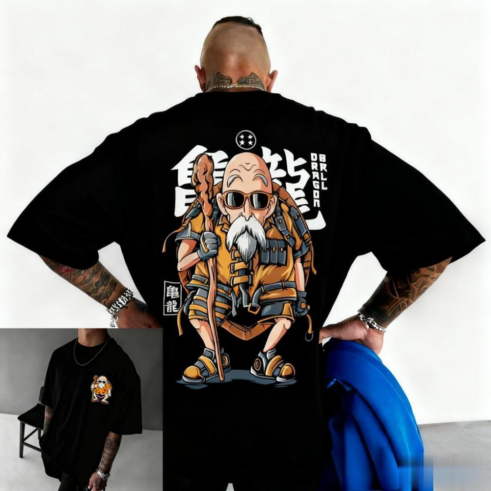 Retro anime printed T-shirt with loose short sleeves for men and women