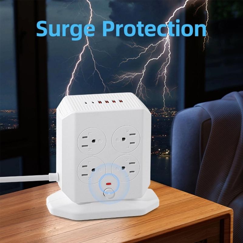 Vertical Type Power Strips 12 Outlets Small Design Outlet Tower for Home and Offices Space Saving Plastic Construction
