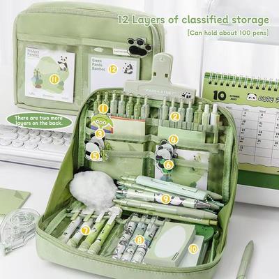 12 - Layer Panda Large-Capacity Pencil Case For Boys And Girls Primary School Students High-Looking Stationery Box INS Style