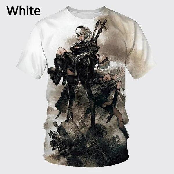 Summer Men's Casual Short-sleeved T-shirt Fashion Nier Automata 3D Printed T-shirt Personality Harajuku Streetwear Short Sleeved