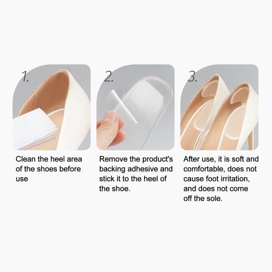 1/2/3/4 Pairs Transparent Shoes Heel Pads Anti-Slip Heel Liner Protectors Cushion Too Big Loose Shoes Heel Inserts Filler Blister Prevention Pain