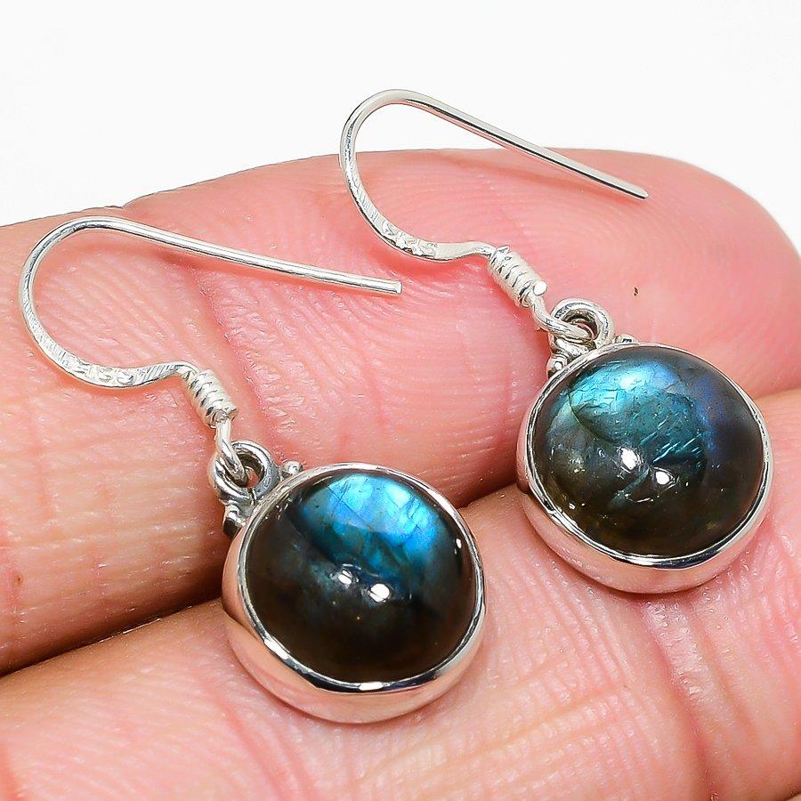 Natural Labradorite Gemstone 925 Solid Sterling Silver Gift Earring 1.25" f1L72