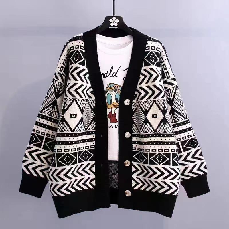 Autumn New Top Knitted Jacket V-neck Sweater Women's Loose Lazy Style Versatile Sweater Cardigan