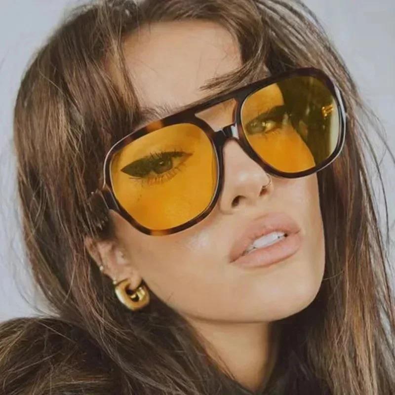 Vintage Oversized Sunglasses Women Retro  Big Frame Sun Glasses Female Black Yellow Ins Style Square Glasses Oculos De Sol