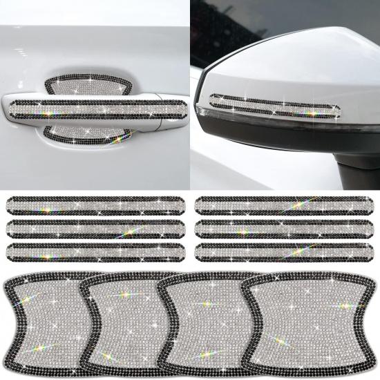 10PCS Car Door Handle Bling Rhinestones Stickers Universal Auto Door Handle Scratch Cover Guard Protective Film Pad With Safety Reflective Strips