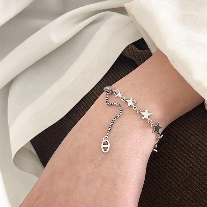 Simple Star Bracelet Metal Link Chain Charm Bracelet Fashion Adjustable Bangles Statement Jewelry for Women Girls