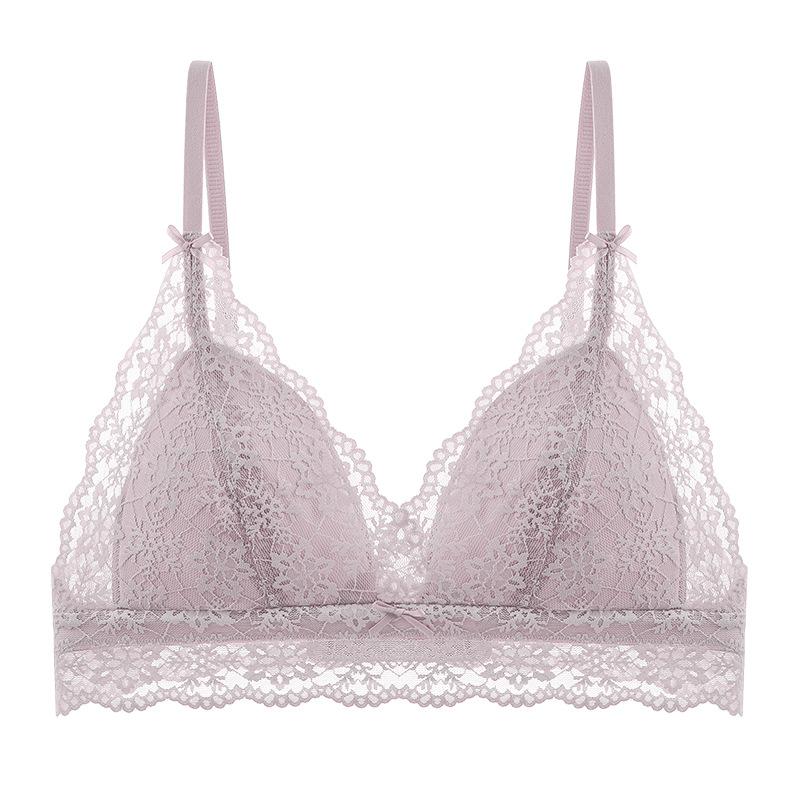 

French summer ultra-thin large-breasted small bra underwear women s small breasts gather without steel rim lace triangle cup bra 85B фіолетовий