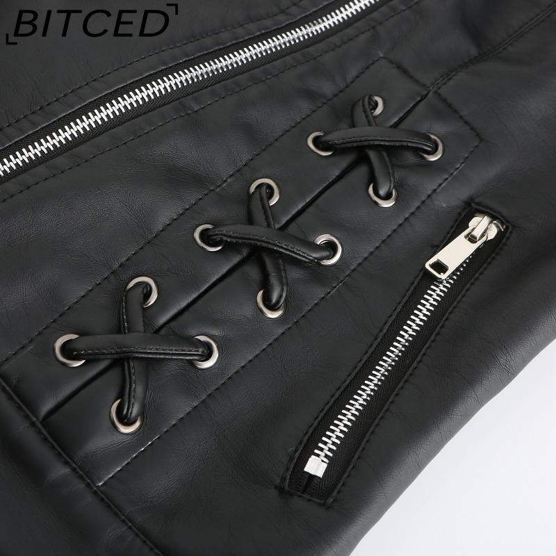 BITCED Fashion Knitted Leather Jacket for Women with Straps Trendy Clothing Casual Jacket