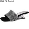 Designer Summer Strange Style Women Slippers Fashion Crystal Square Toe Slide Ladies Party Dress Sandalias