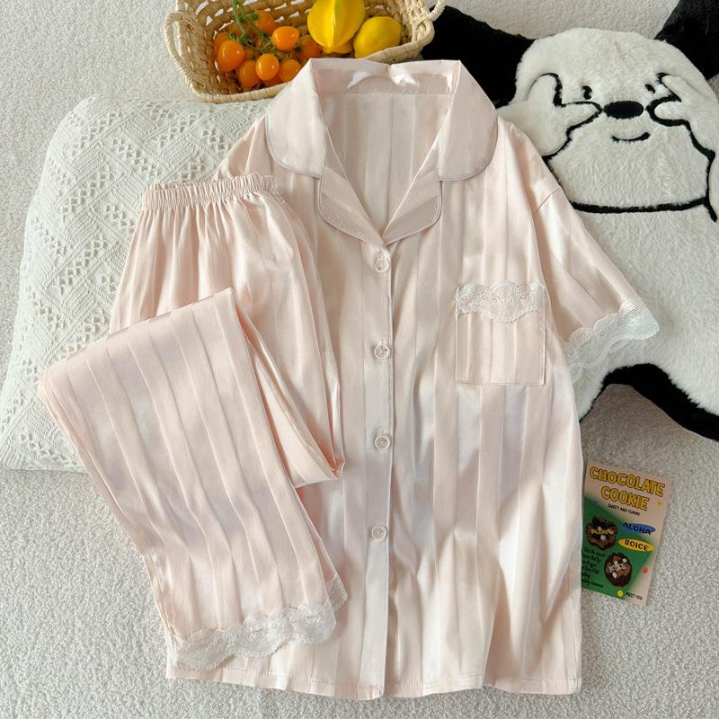 Pajamas Women'S Spring And Summer Flowers High-End Light Luxury Short-Sleeved Trousers Loungewear Suit Can Be Worn Outside