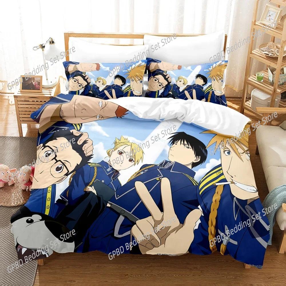 Set Biancheria da Letto Anime Fullmetal Alchemist Copripiumino Coperta per Camera da Letto Singolo Twin King Size Coperta Trapuntata Tessile per la Casa