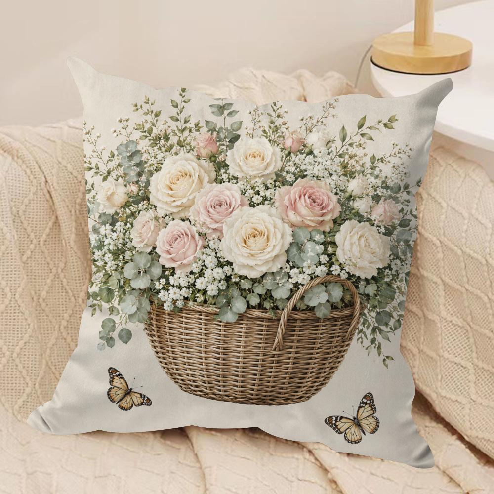 Flower Basket Cushion Cover Pillow Case Short Plush Square Throw Pillow Covers Pillowcase Sofa Home Decor Gift