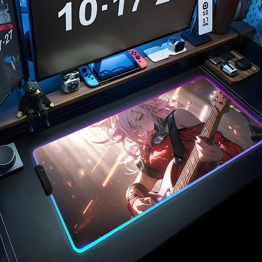 anime guitar girl Mouse Pad RGB Gaming Mousepad Big LED Pad PC Desk Mat Luminous Mouse Pad Large Keyboard Mats Table Rug With
