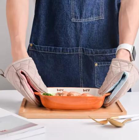 Silicone Cotton Oven Mitts, Extra Thick Heat Resistant, for Baking Roasting, Anti-Scald Hand Protection