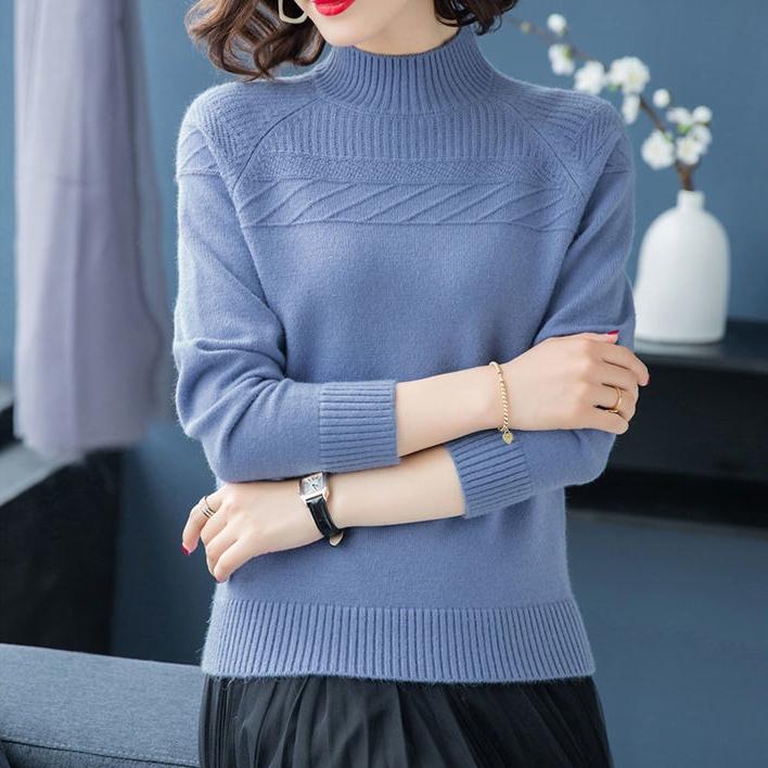 Sweater Women Solid Color Half Turtleneck Pullover for Women In Autumn and Winter Loose and Casual Korean - Style Knitted Sweater