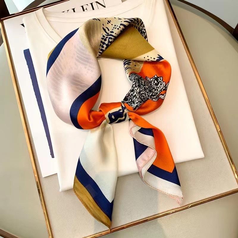 Luxury Satin Print Silk Scarf Square Women Streamer Neck Scarves Wrap Head Kerchief Beach Hair Band For Woman Bandana Summer