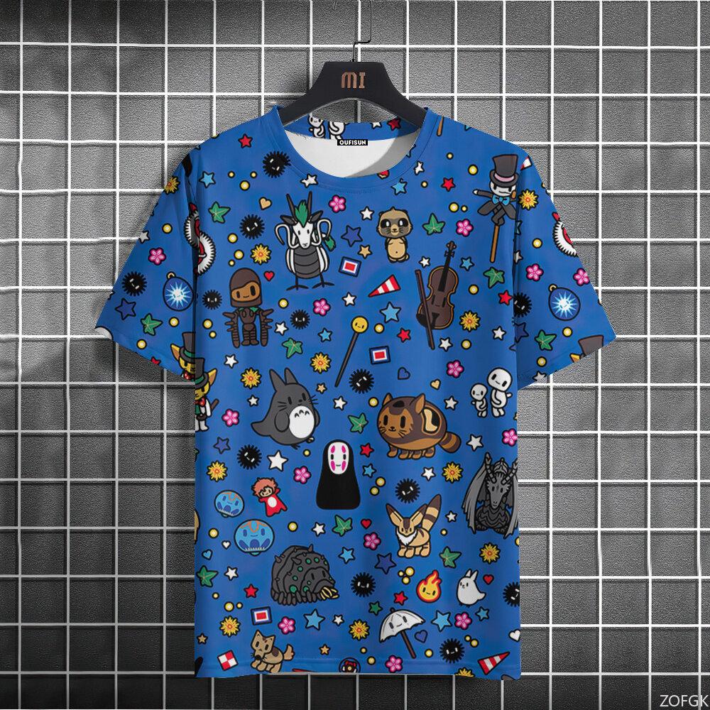 3D Anime Cartoon Totoro Cute Printed Short Sleeve Summer Casual Fashion Round Neck Personalized Loose T-shirt