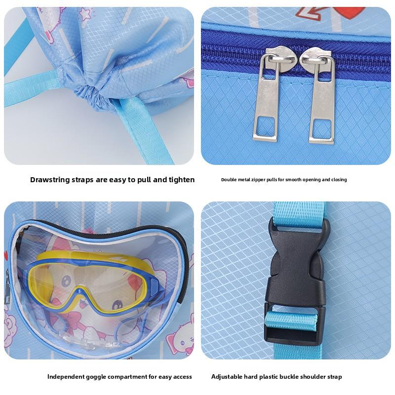 Cartoon Kids Oxford Cloth Swim Backpack, Waterproof Large Capacity Drawstring Storage Bag for Swimming Training Beach Outdoor Activities