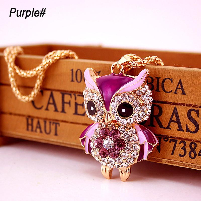 Luxurious Crystal Pendant Long Necklace Featuring Vintage Punk Style Rhinestone Owl
