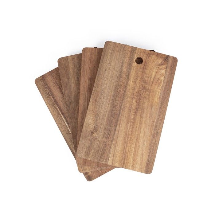 Set de 4 planches à découper - LIVOO - MES152 - Bois acacia FSC - 22 x 14 cm - Support métallique