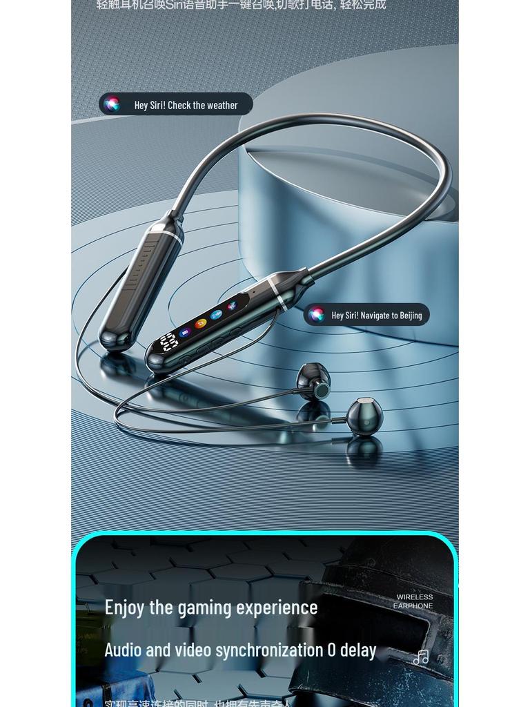 2025 Bluetooth Sports Neckband Earphones with AI, Ultra-Long Battery, High Sound Quality, Large Mirror.