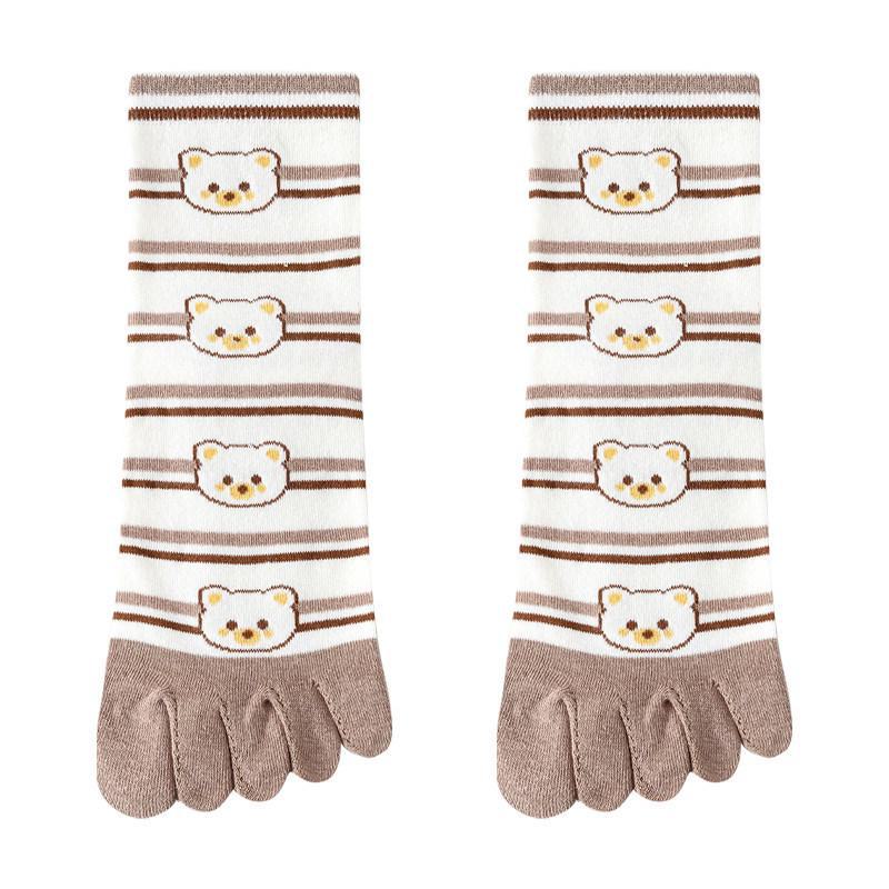 Women's Forest Style Summer Toe Socks: Medium Tube, Thin Cotton, Sweat-Absorbent, Five-Finger Design.