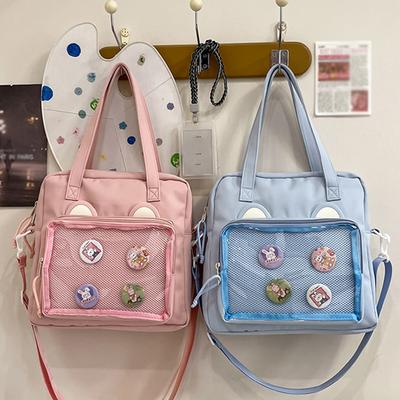 Japanese-style Versatile Transparent Shoulder Bag Large Capacity Canvas Crossbody Bag Stuedent Bag Anime-style Cute Bear Messenger Bag