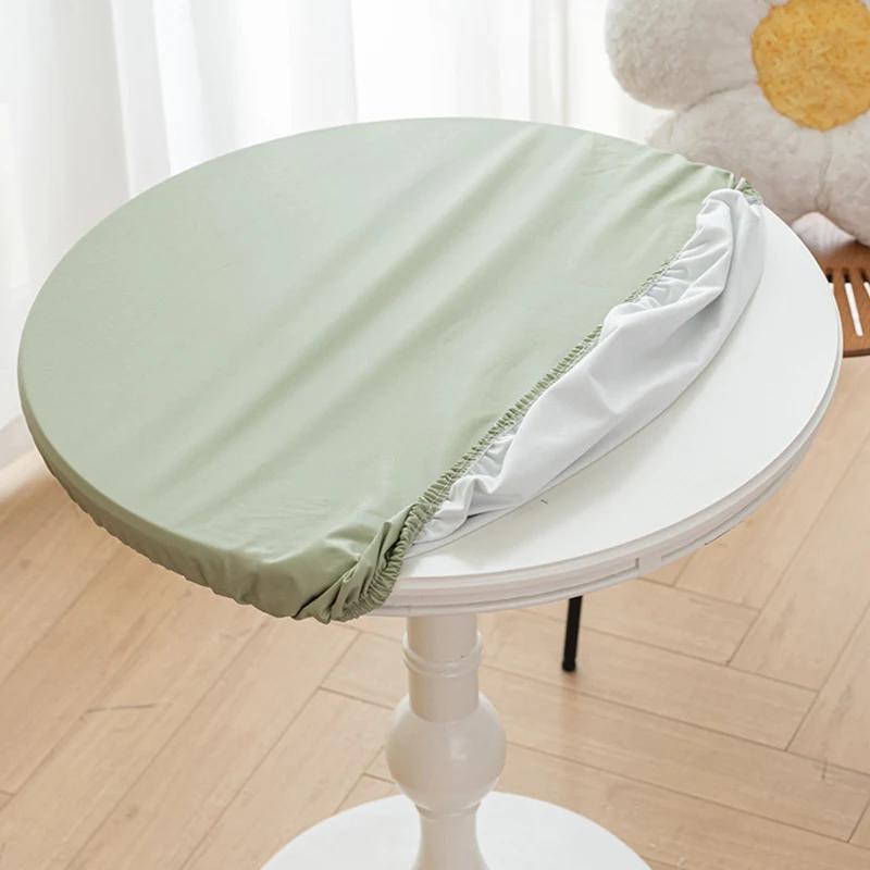 Round Pu Leather Table Cover Solid Color Elastic Tablecloth Waterproof Oilproof Waterproof Dinning Tablecloth Protector Desk Mat
