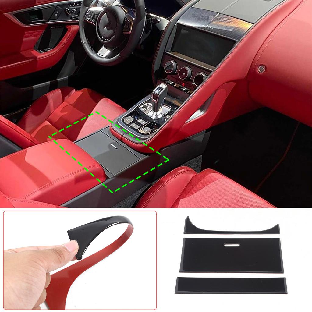 Glossy Piano Black Center Storage Box panel Sticker For Jaguar F-TYPE X152 13-24