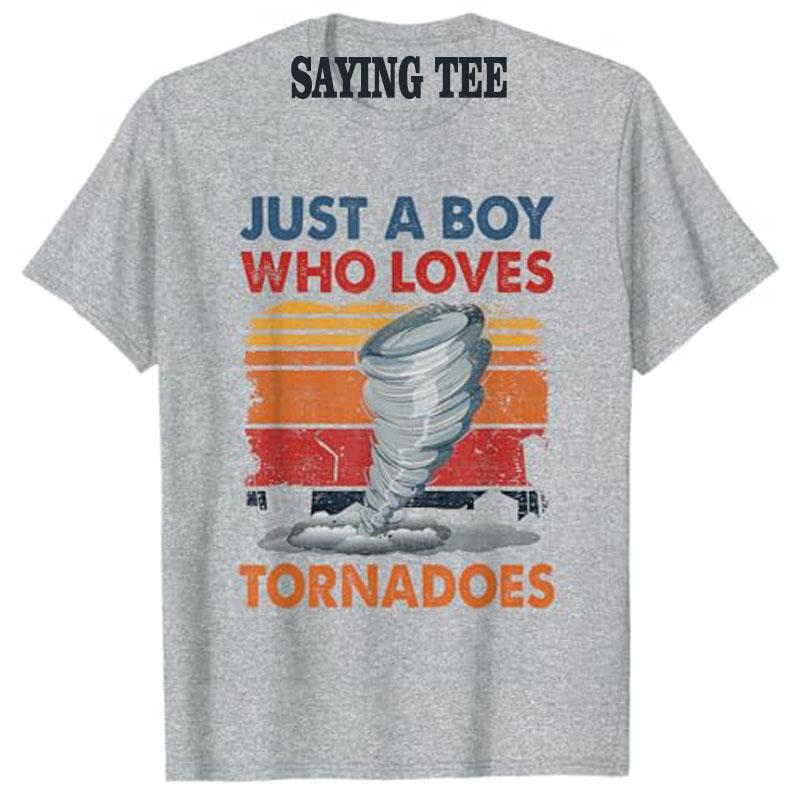 Just A Boy Who Loves Tornado Weather Storm Tornado Chaser T-Shirt Boys Fashion Meteorologist Graphic Top Short Sleeve Saying Tee