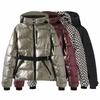 Women Winter Hooded Down Jackets with Belt Warm Thick Long Sleeve Stand Collar Parkas Padded Coats 2025 Lady Sports Ski Outdoor