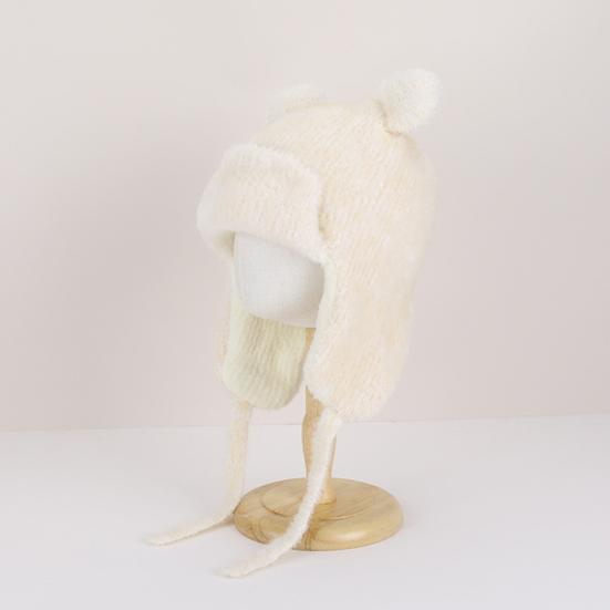 Children Hat with Windproof Rope Cartoon Bear Shape Soft Plush Inner Elastic Warm Hat Boys Girls Winter Headwear