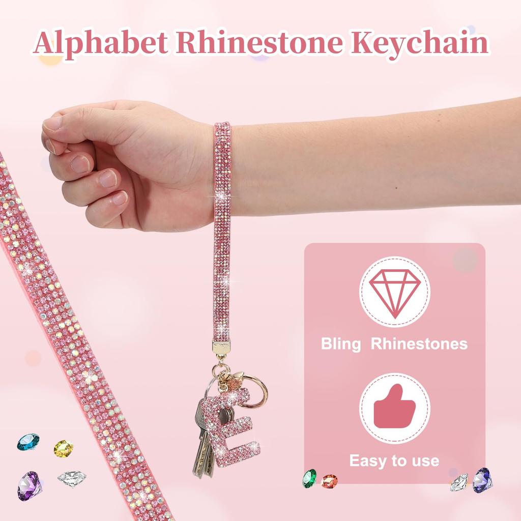 uxcell Women's Initial Letter B Keychain with Heart Rhinestones, Decorative BagCar Key Accessory, Pink