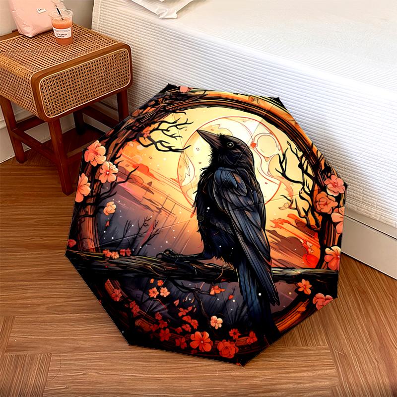 1PC Crow Raven Skull Umbrella Portable Folding Umbrella Iron Frame Hole Bone Structure Outdoor Home Umbrella