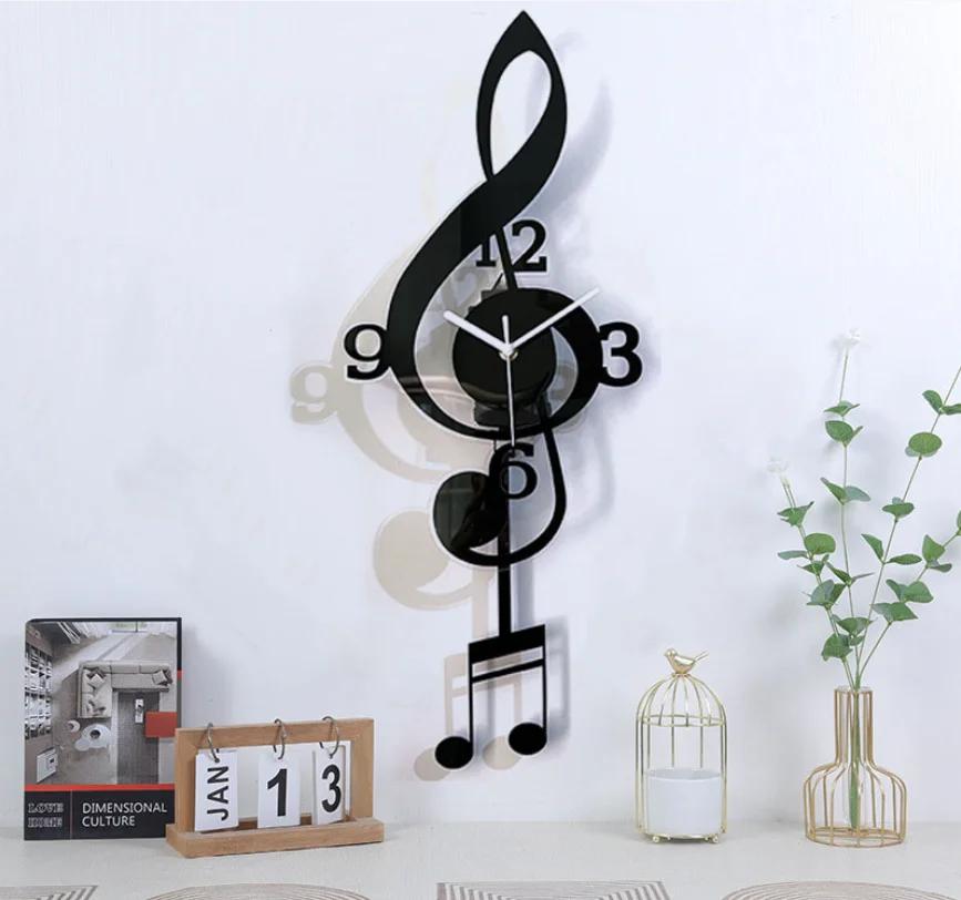 Creative Fashion Music Symbols Living Room Swing Wall Clock Home Decoration Simple Clock Modern Design Silent Swing Wall Clock