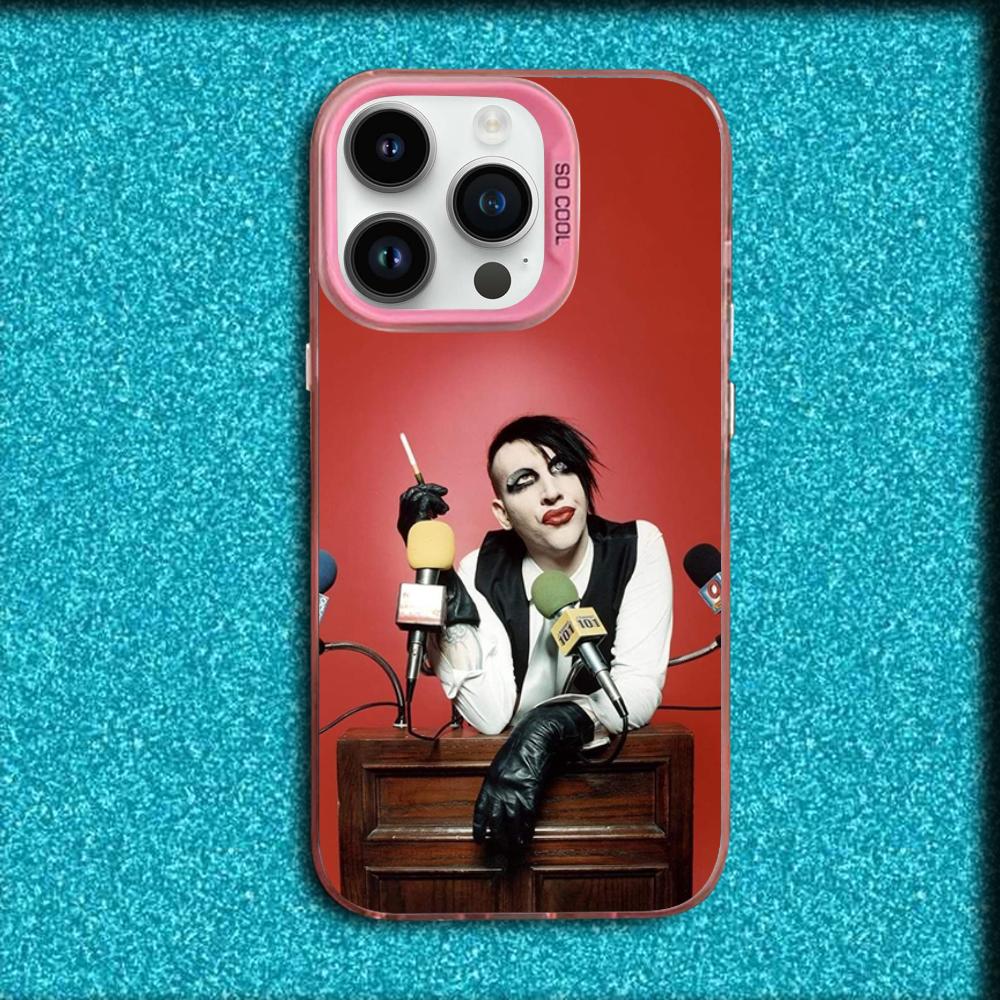 Singer M-Marilyn Manson Phone Case For iPhone 16,15,14,13,12,11,Mini,Pro,MAX Pink Matte Silicone Cover