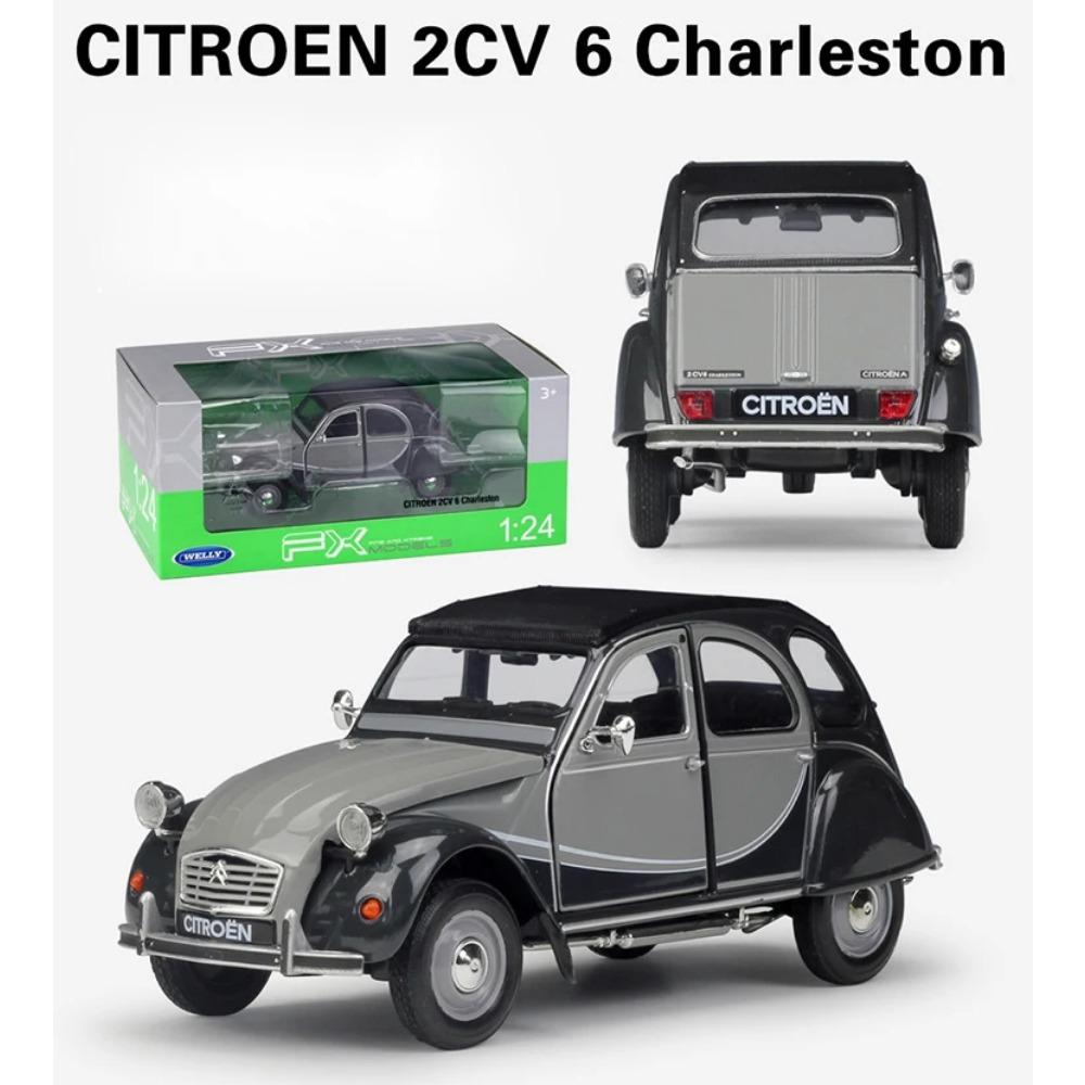 Escala 1/24 WELLY Coche Modelo Diecast Dongfeng CITROEN 2CV 6 Charleston Clásico Coche de Aleación Juguete Vehículo Coche de Juguete Metálico para Niños Regalo Colección