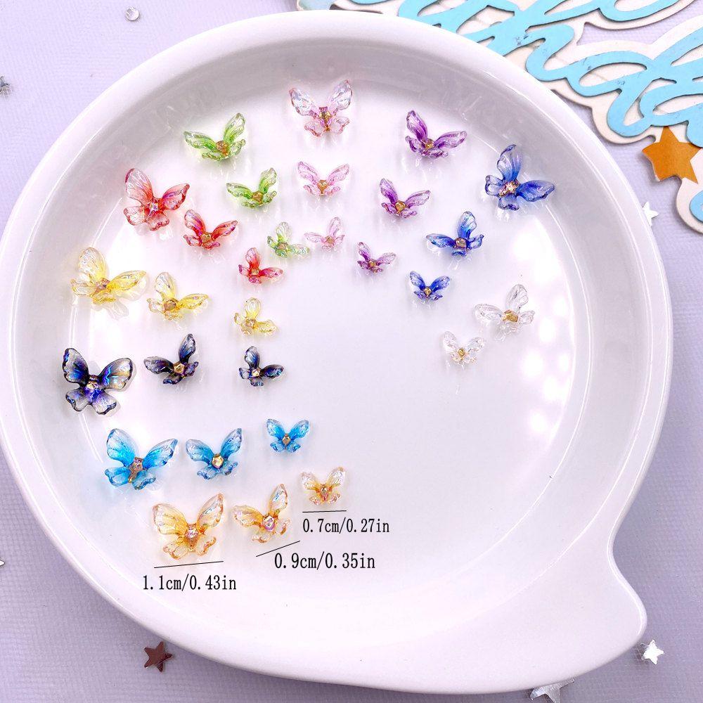 7mm/9mm/11mm Mixed Glitter Resin Colorful Mini 3D Rotating Crystals Butterfly Flat Back Rhinestone Nail Art Applique DIY Crafts