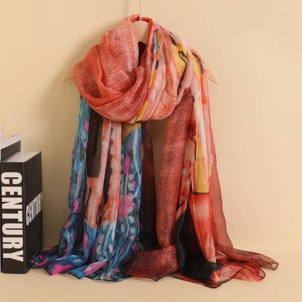 Spring and Autumn Shawl Women's Sunscreen Scarf White with Long Soft Gauze Summer Seaside Large Beach Scarf Travel Silk Scarf