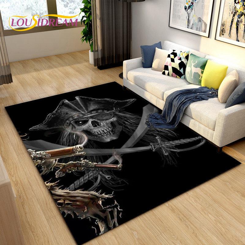 3D Horror Death Skull Pirate  Area Rug,Carpet Rug for Living Room Bedroom Sofa Doormat Decoration, Kids Play Non-slip Floor Mat
