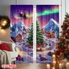 2pcs 2D flat printing Christmas Window Curtains Santa Claus and the reindeer sleigh Machine Washable Fabric Without Electricity