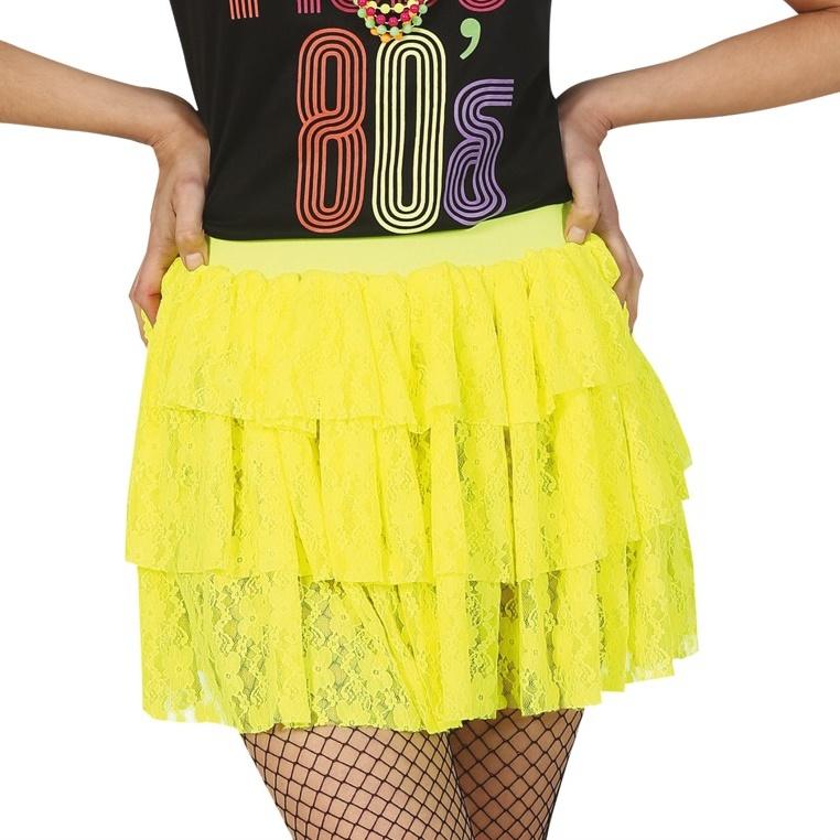 Yellow Neon Lace Skirt 80s Disco