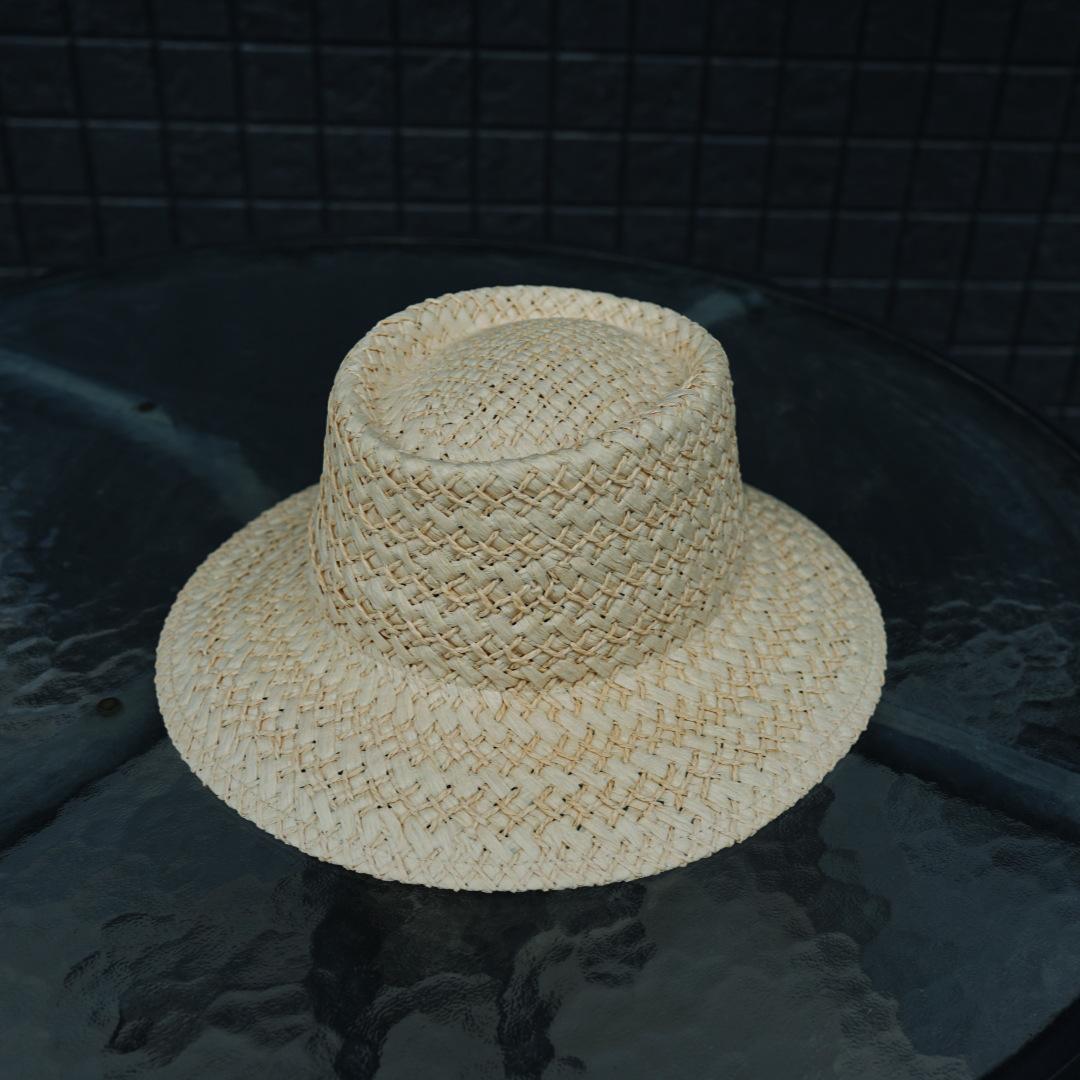 

Beige Woven Flat Top Top Hat Women S Summer Vacation Beach Seaside Trip Straw Hat Sun Protection Sunshade Japanese Retro Hat M（56-58cm）