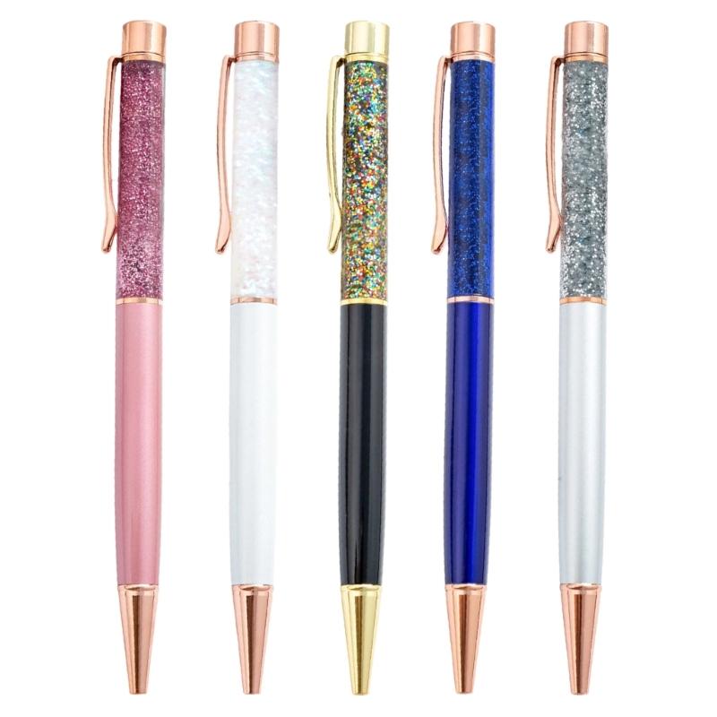 5Pcs Sequins Drift Sand Ballpoint Pens Refillable Metal Ballpoint Pens 1.0MM Tip for Daily Writing and Note Taking