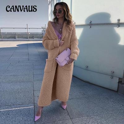 Maglione lungo da donna in maglia con risvolto e cardigan lavorato a maglia tinta unita con temperamento