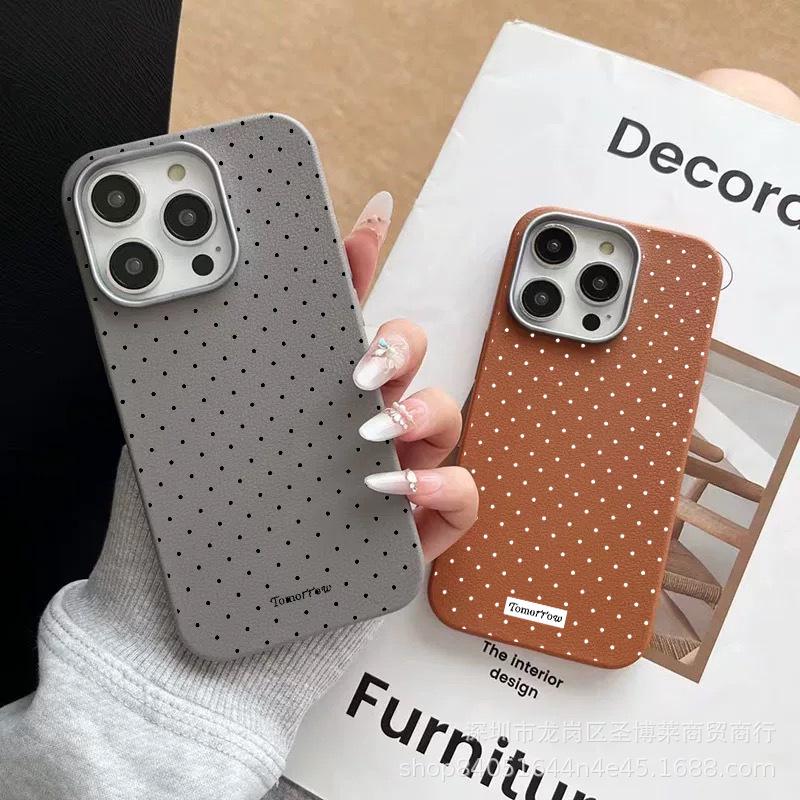 Simple polka dot for iPhone15promax mobile phone case Apple 16 leather pattern 14/13/12 protective case 17