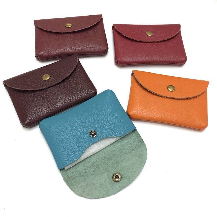 Top Grain Leather Snap Closure Coin Purse & ID Holder, Mini Lychee Pattern Card Holder for Men & Women